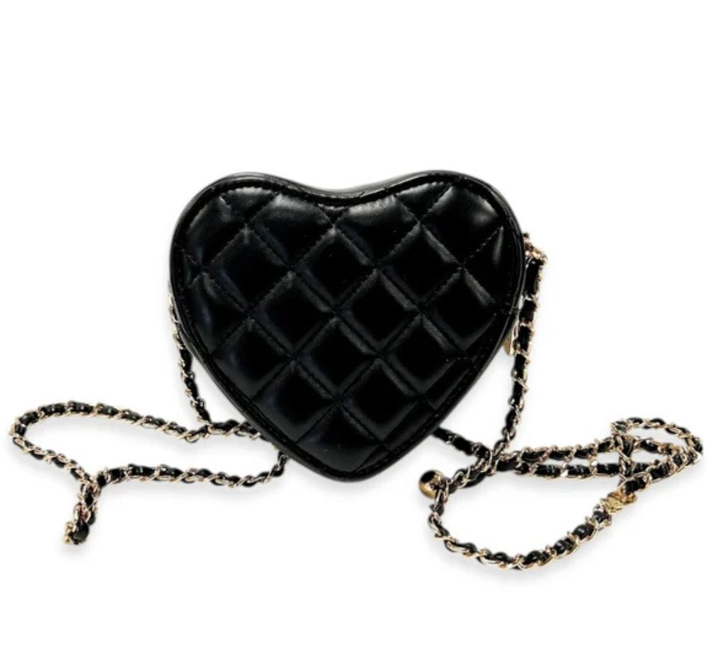 Quilted Leather Heart Purse Black