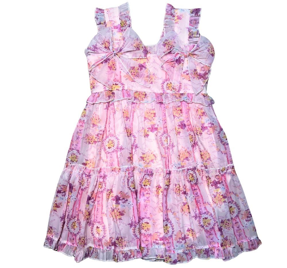 Vintage Print On Organz With Bow Accent