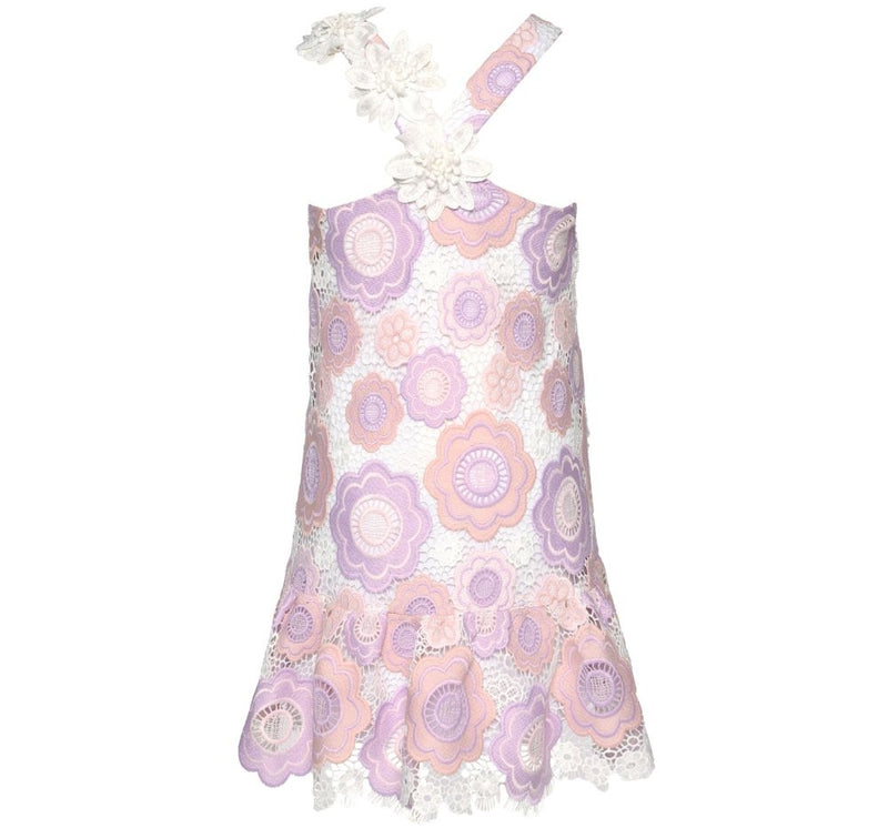 Floral Crochet Drop Waist Dress W/Flower Trim