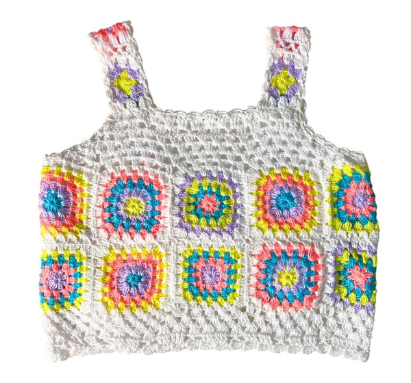 Top White Crochet Neon