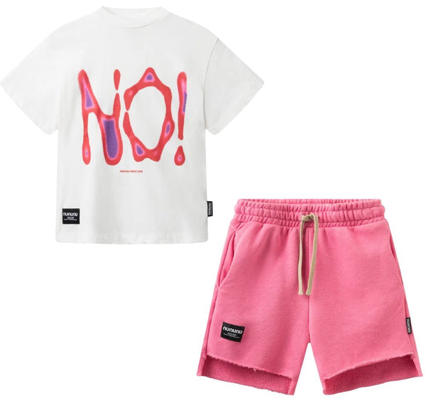 Hell No! T-Shirt White & Sweatshorts Hot Pink
