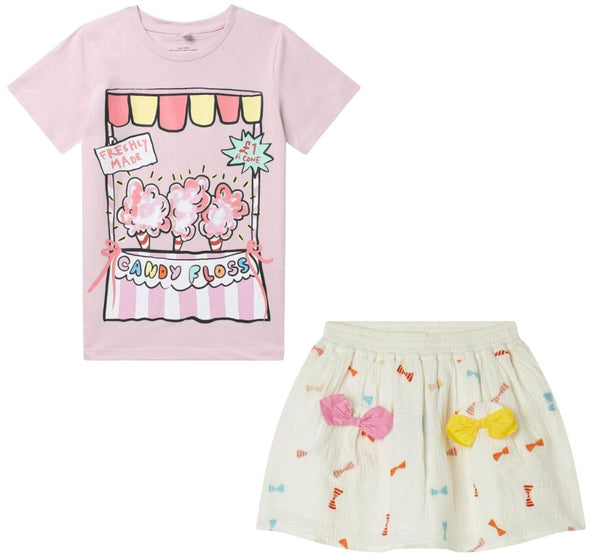 Tee with candy floss stand and bows gauze skirt