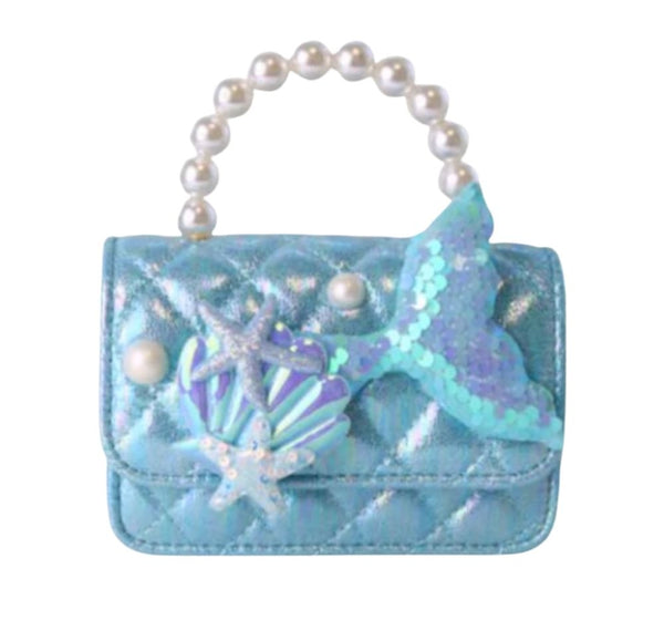 Mermaid Shiny Quilted Purse Blue