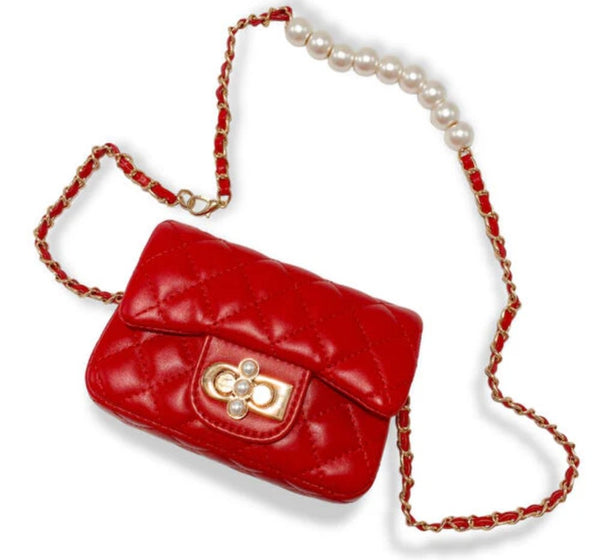 Pearl Closure Quilted Purse Red