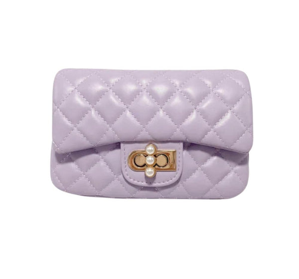 Pearl Closure Quilted Purse Purple