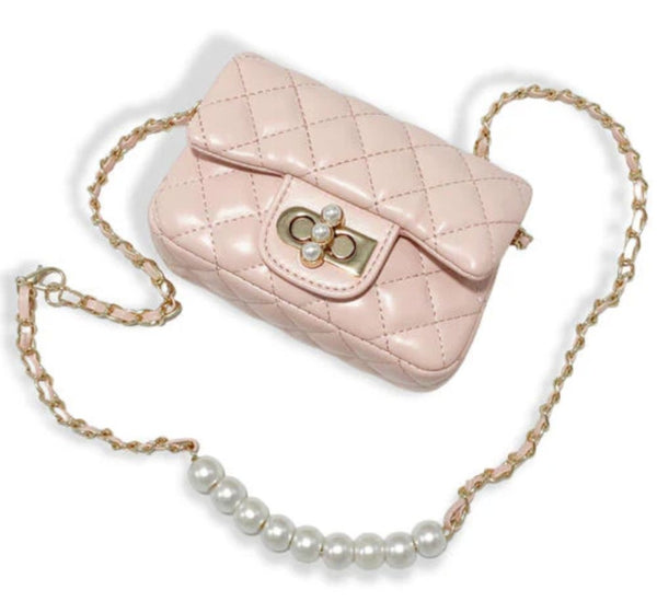 Pearl Closure Quilted Purse Pink