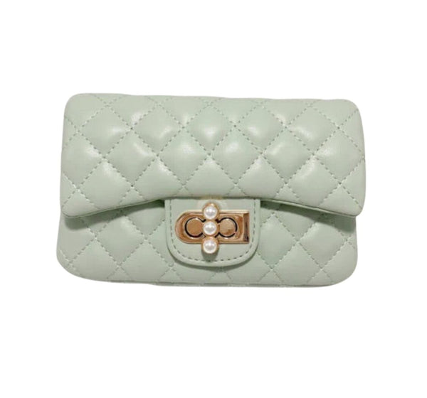 Pearl Closure Quilted Purse Green