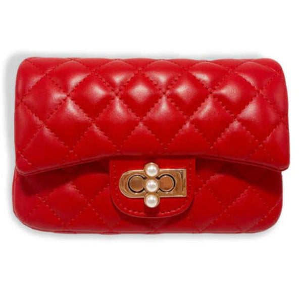 Pearl Closure Quilted Purse Jumbo Red