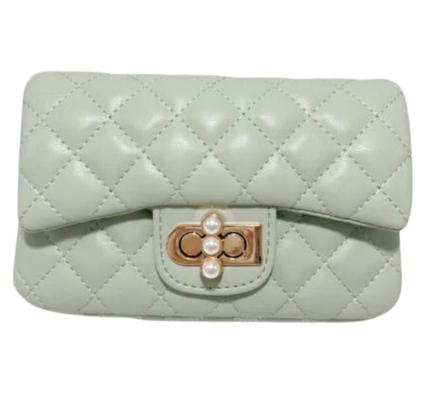 Pearl Closure Quilted Purse Jumbo Green
