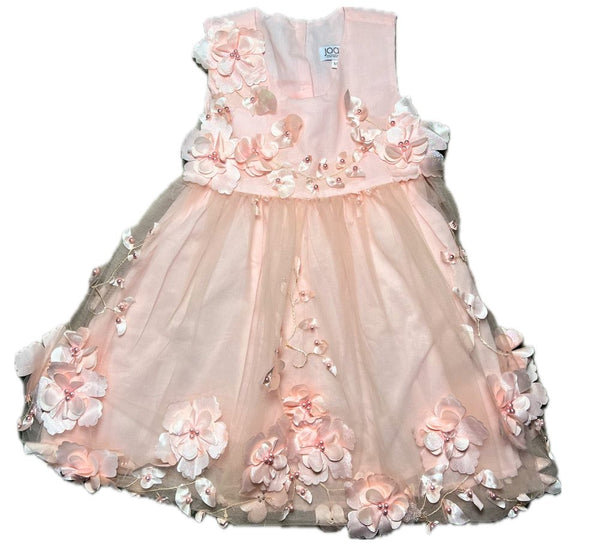 Sleeveless Cotton Tulle & satin Dress W/3D Flower Accent