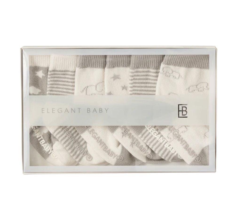 Socks 6Pk Elephant Grey 0-12M