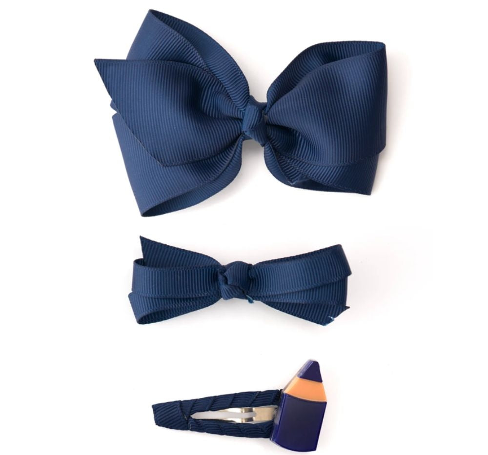 Set Clip Pencil Y Moños Azul Marino