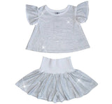 Rainbow Crystal Ruffle Short Set White