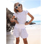 Rainbow Crystal Ruffle Short Set White