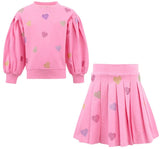 Hoddie & Skirt Pink Sparkle Hearts