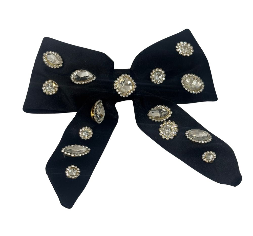 Velvet Jewel Tail Bow Clip Black