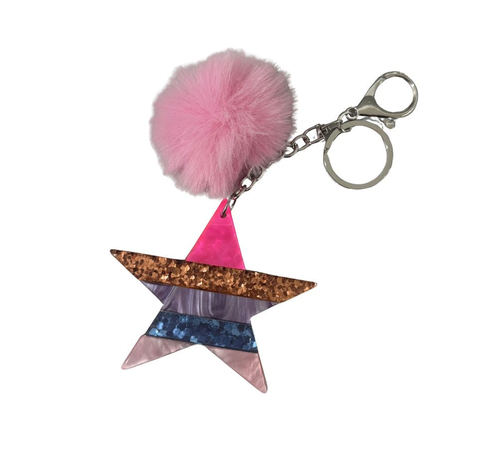 Crystallized Star Emoji Pom Pink With Keychains