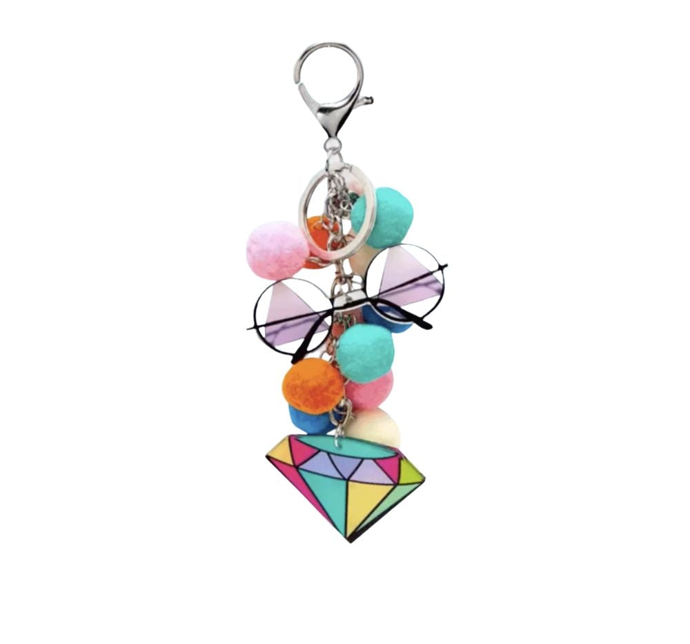Charm Pom Pom Keychains Diamond-Sunglasses