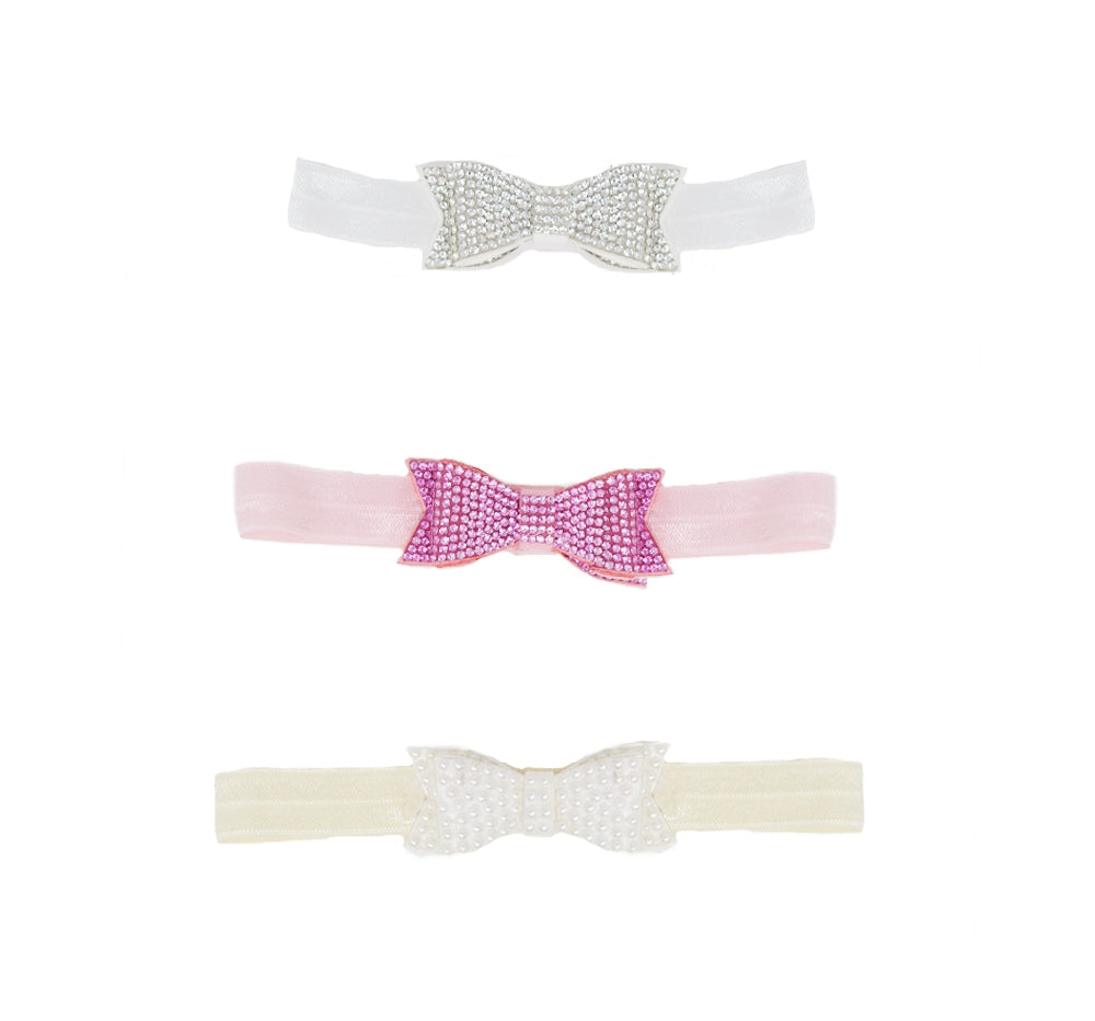 Small Crystallized Double Bow On Elastic Headbands