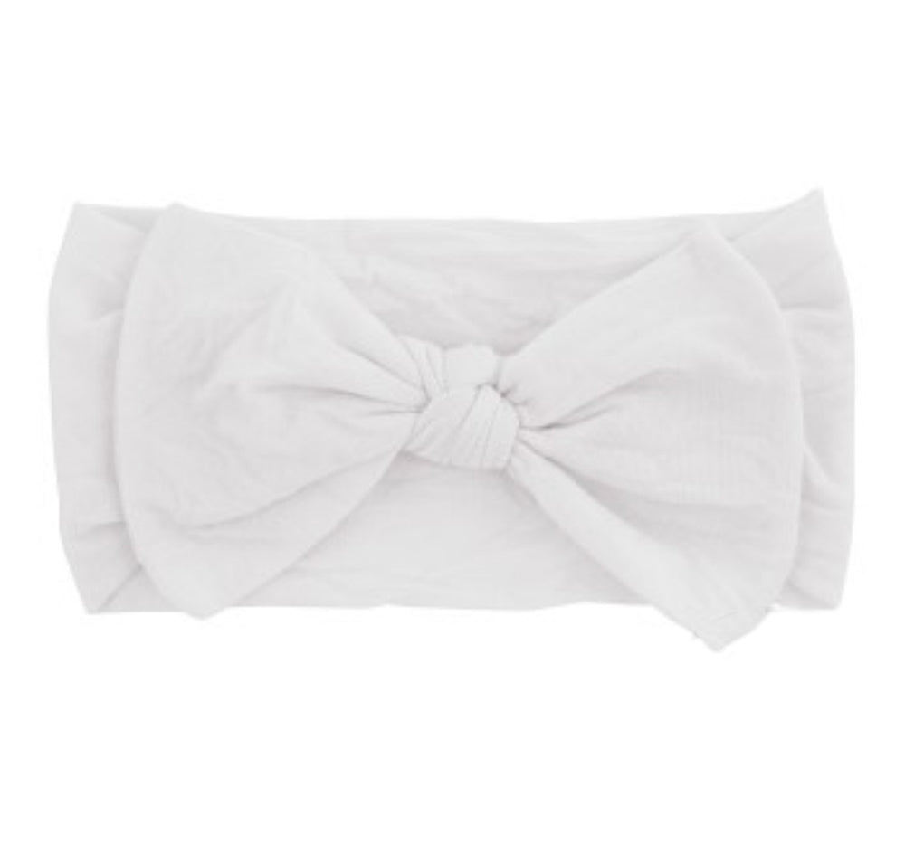 Soft Nylon Baby Band with Nylon Bowtie White 0-6M
