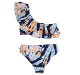 Traje de baño asimétrico tie dye con volantes -Molo