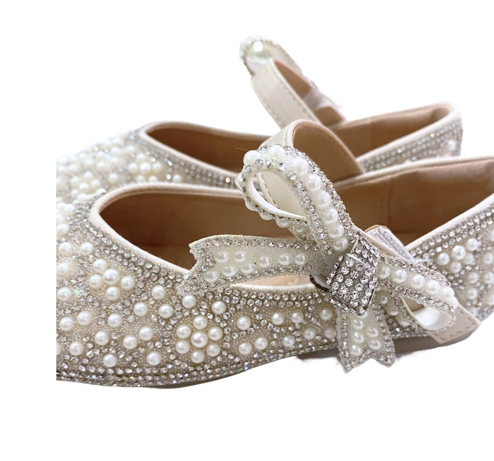 Zapato Plano Bowtie Strap Jewel Beige