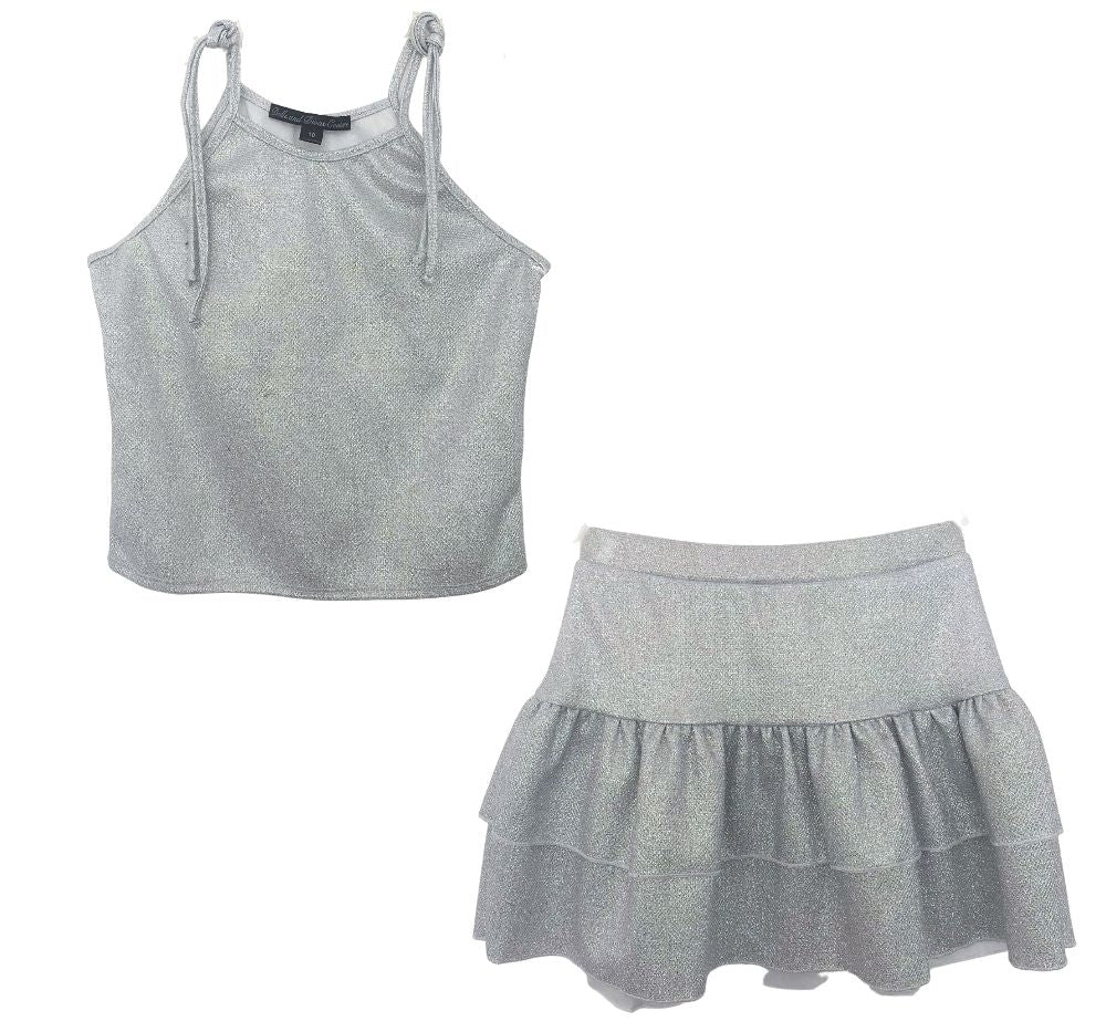 Triangle Top & Skirt Ruffle Silver White