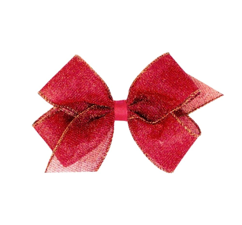 Med Sparkle Glimmer Textured Bow Red
