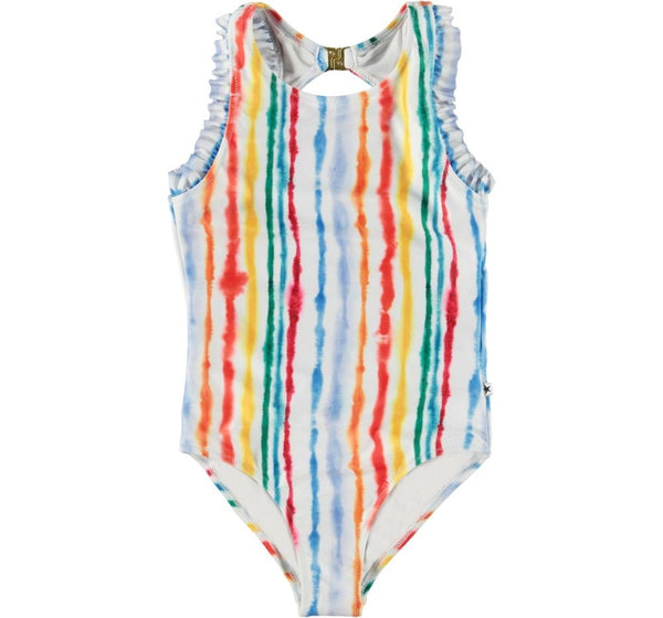 Swimsuit Print Of Watercolour Stripes In Rainbow Colours