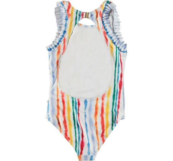 Swimsuit Print Of Watercolour Stripes In Rainbow Colours