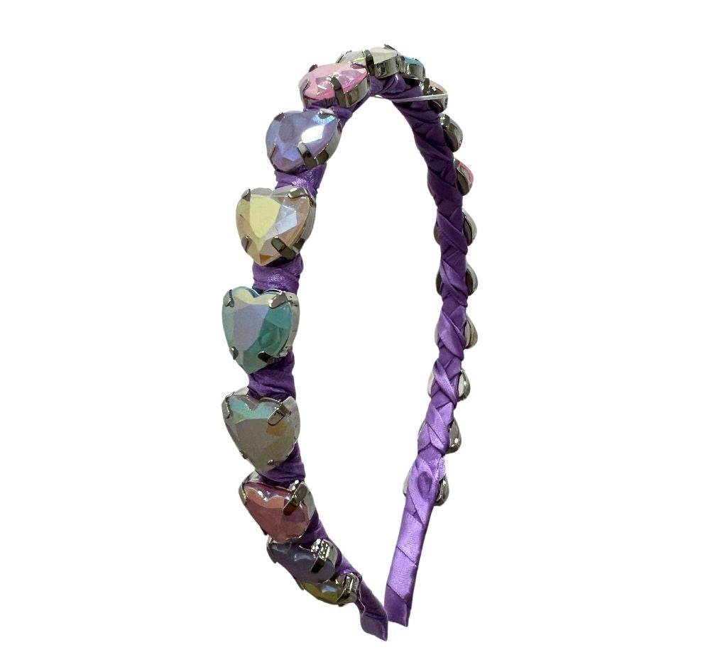 Thin Jeweled Heart Headband Lilac-Pastel