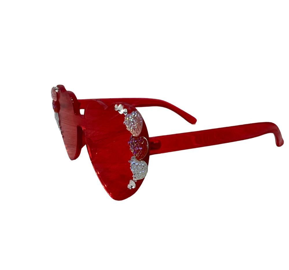 Crystallized Heart Shape Sunglasses Red W/3Hearts