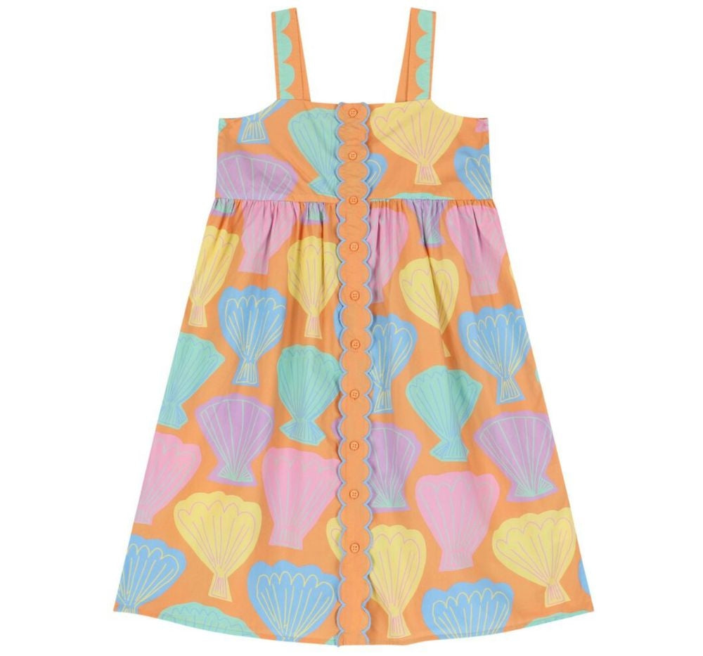 Big Shells Strappy Dress With Scallop Placket Orange
