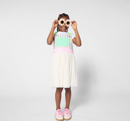 Bi-Material Overall Dress White