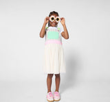Bi-Material Overall Dress White