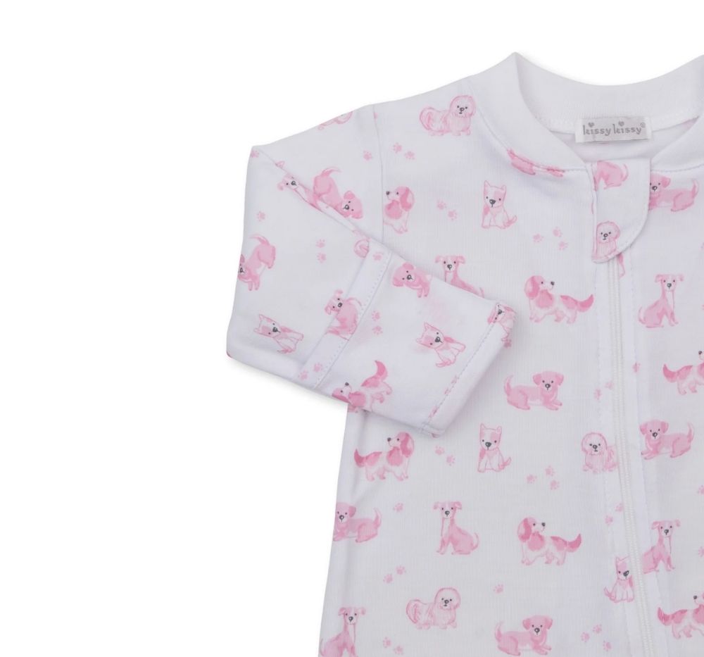 Footie W-Zip Puppy Paws Pink