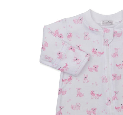 Footie W-Zip Puppy Paws Pink