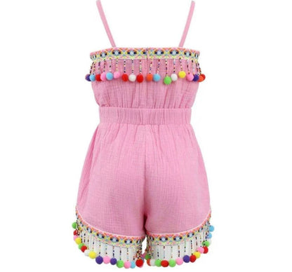 Pink Rainbow Pom Pom Romper