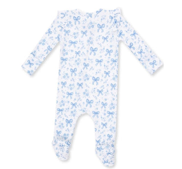Blue Bows and Flowers 2 Way Ruffle Sleeve Zipper Footie