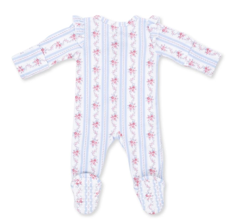 Anna Floral Stripe 2 Way Ruffle Sleeve Zipper Footie
