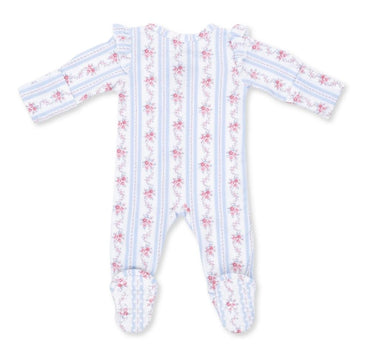 Anna Floral Stripe 2 Way Ruffle Sleeve Zipper Footie