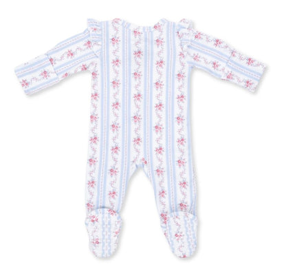 Anna Floral Stripe 2 Way Ruffle Sleeve Zipper Footie