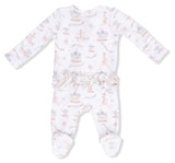 Carousel With Bows 2 Way Ruffle Back Zipper Footie