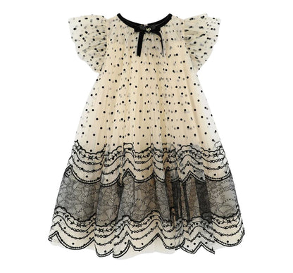 Ivy Spot And Lace Dress Biscuit/Black