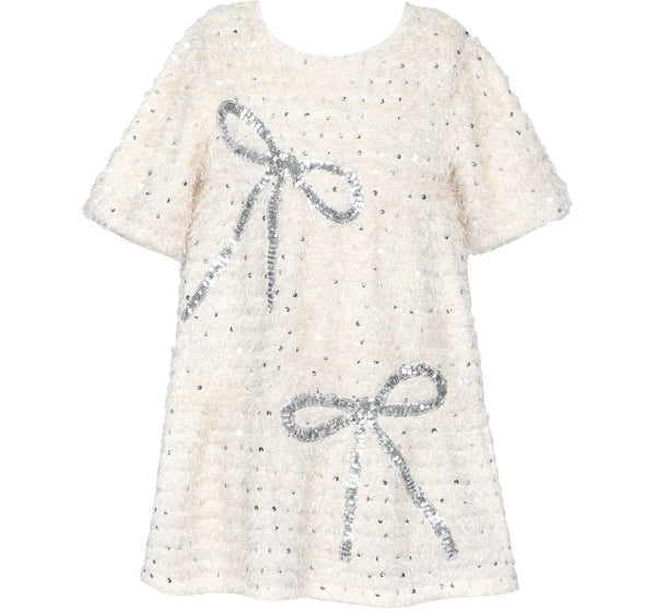 Tiered Dress W/Sequin Bow Detail Ivory Multi