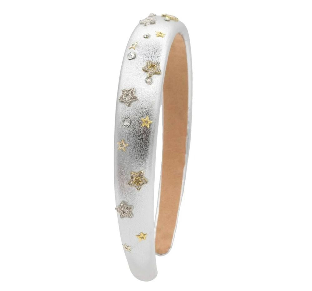 Crystallized Metallic Star Charm Thin Headband Silver