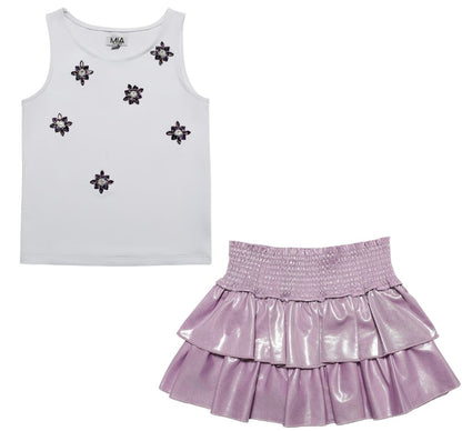 Jewel Tank White & Smocked Skort Purple