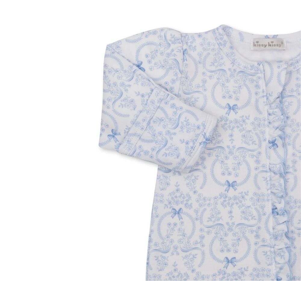 Footie W-Zip Delicate Blooming Bows Lt.Blue