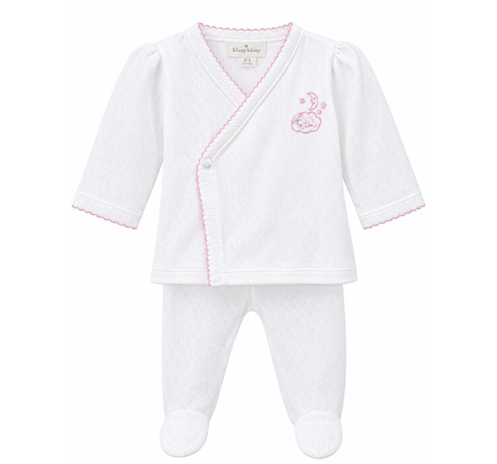 Footed Pant Set w/HE White/Pink