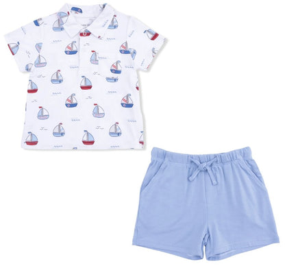 Bubbly Sailboats Blue Polo With Casual Short